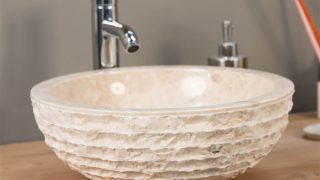 CREAM STONE SINK WITH CARVED EXTERIOR PATTERN – 40 X 15CM